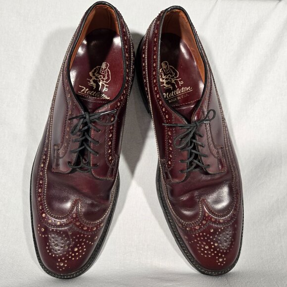 USA Vintage NETTLETON Old Stock Burgundy LEATHER Wingtip Oxford Shoes Size 12 D. - Picture 12 of 17